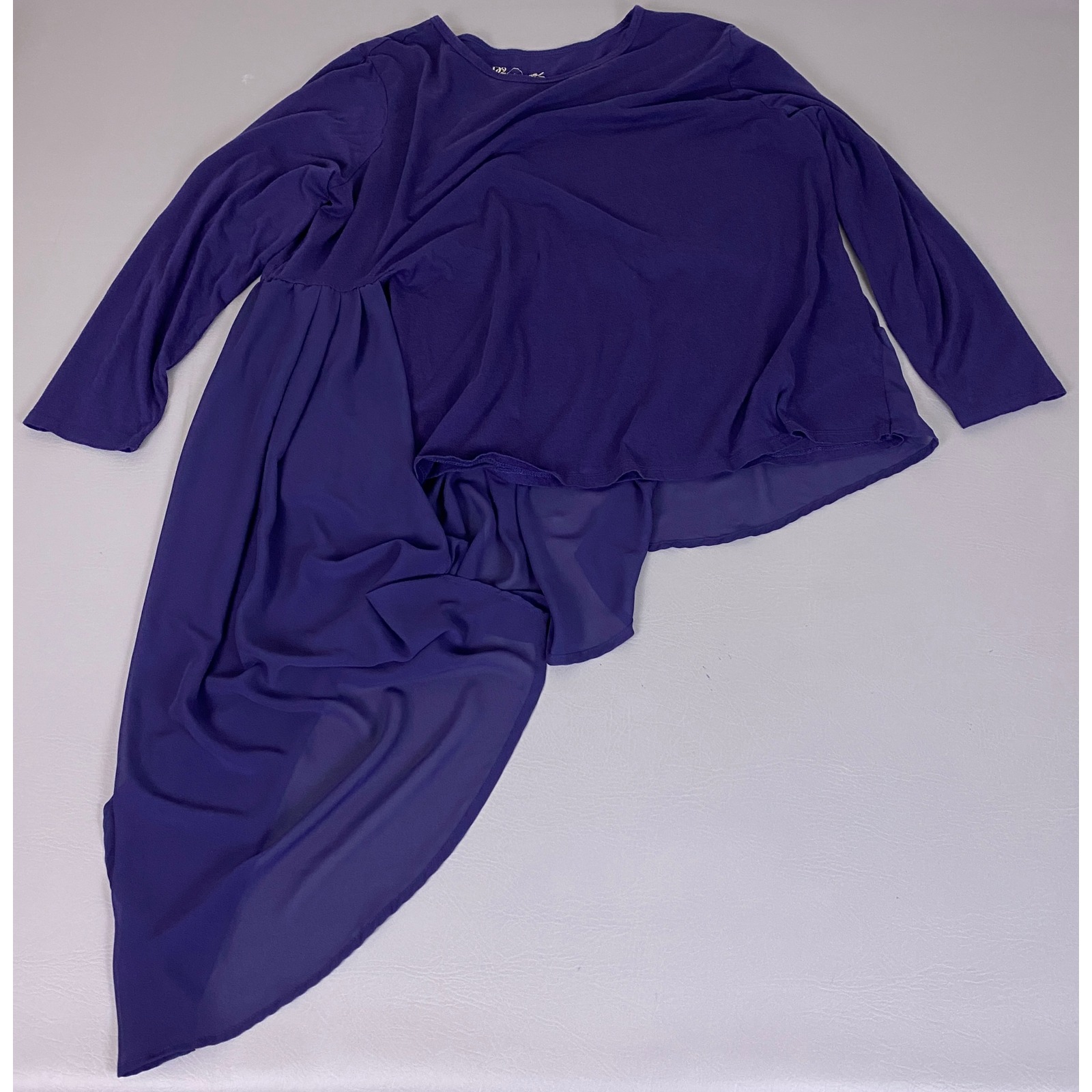 Dg2 Diane Gilman Tunic Top 2x Purple Asymmetrical Chiffon Overlay Long Sleeve